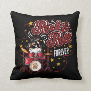 Coussin Drôle Rock n Roll Forever Cool batteur chat