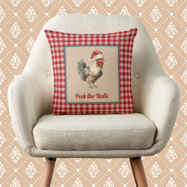Coussin Drôle Rooster Peck the Halls Ferme Noël