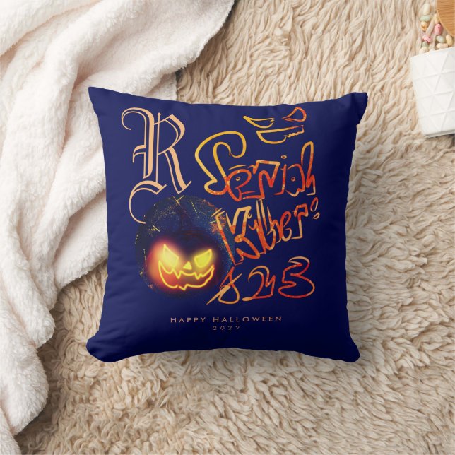 Coussin Drôle Serial Killer Typographie Éffrayant Pumbkin (Couverture)