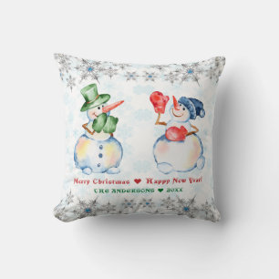 Coussin Drôle Snowman Joyeux Cristaux de Noël Snowflakes