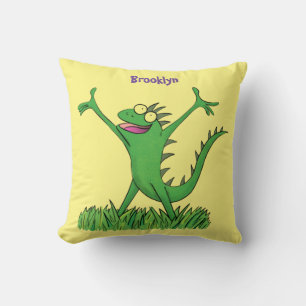 Coussin Drôle vert souriant animé lézard d'iguane
