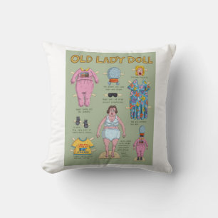 Coussin Drôle Vielle poupée en papier