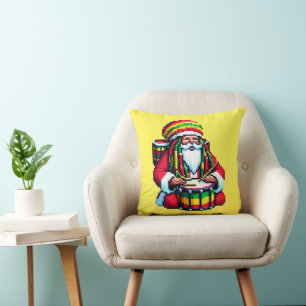 Coussin Drummer Père Noël Reggae - Fun Pixel Art Christmas