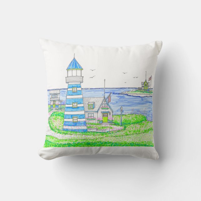 Coussin du phare Americana; Bleu (Recto)
