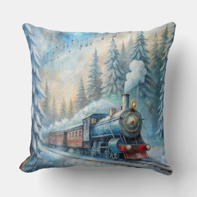 Coussin du train de Noël magique - hiver Vintage (Recto)