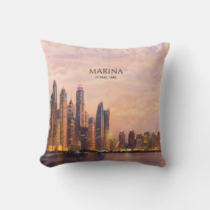 Coussin Dubaï Marina Skyline Aquarelle Lumières de la vill