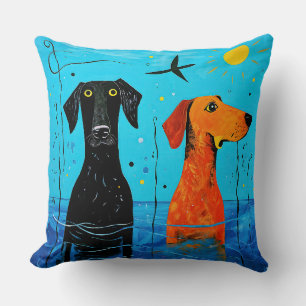 Coussin "Duo aquatique de la joie" - Chiens surréalistes e