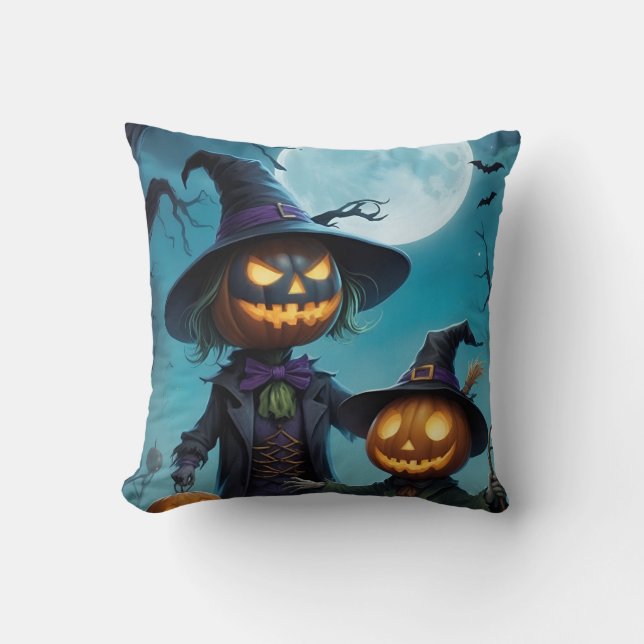 Coussin Duo Citrouille éffrayant d'Halloween (Recto)