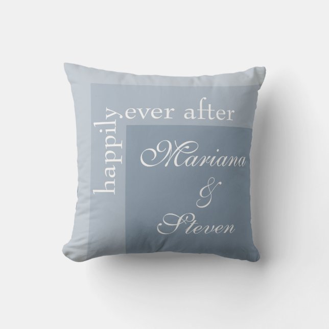 Coussin Dusty Blue Simple Moderne Chic Script Mariage Jete (Recto)
