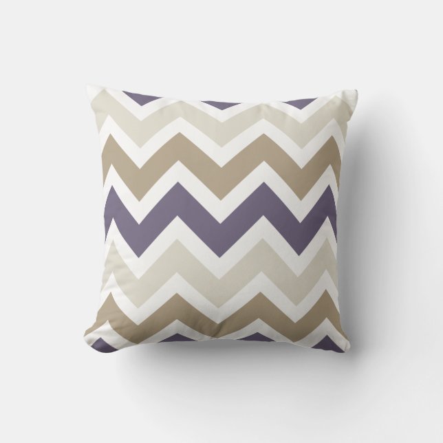 Coussin Dusty foncé violet, ivoire et Brown Chevron (Recto)