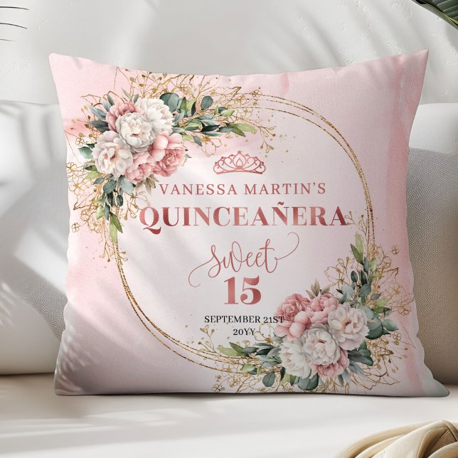 Coussin Dusty Pink Floral Best Gift Sweet 15 Pillow (Dusty Pink Floral Best Gift Sweet 15 Pillow)