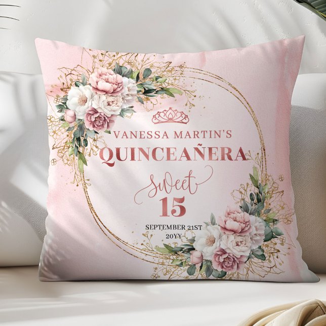 Coussin Dusty Pink Floral Eucalyptus Perfect Gift Quince  (Dusty Pink Floral Eucalyptus Perfect Gift Quince Pillow)
