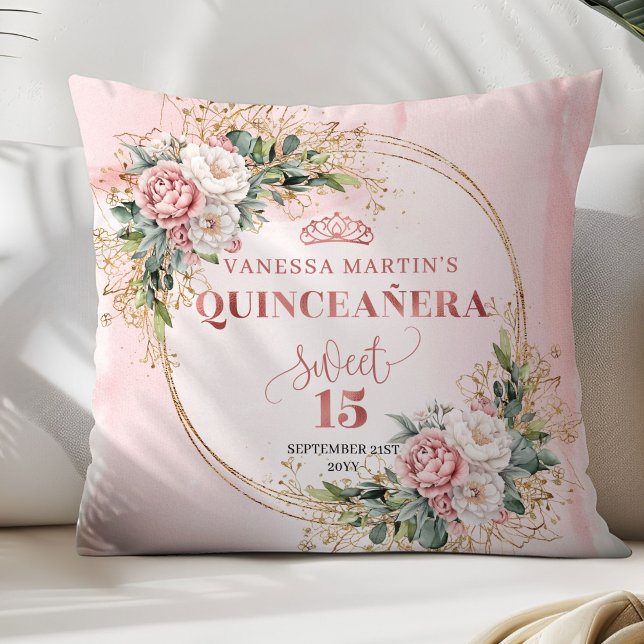 Coussin Dusty Pink Flowers Greenery Perfect Gift 15th Bday (Dusty Pink Flowers Greenery Perfect Gift 15th Pillow)