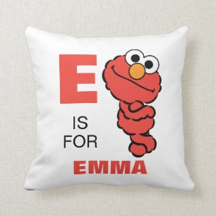 Coussin E est pour Elmo Ajoutez votre nom