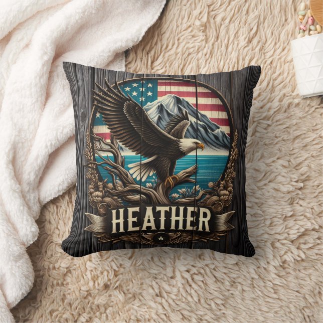 Coussin Eagle perché sur la branche contre le paysage amér (Couverture)