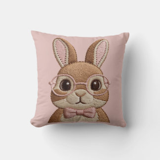Coussin Easter Bunny with Glasses & Bow – Embroidered Look