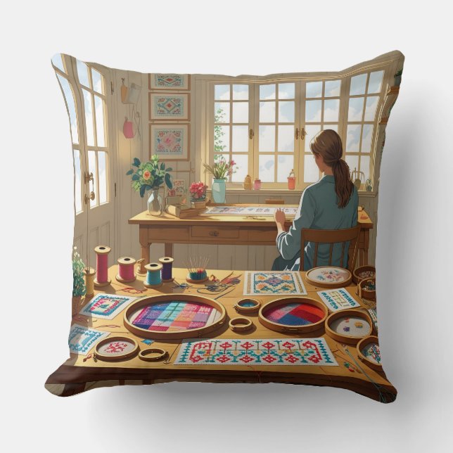 Coussin Eat.Sleep.Cross Stitch.Repeat- Gift for Stitchers  (Recto)