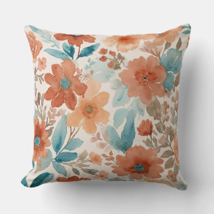 Coussin Eau douce, beige, turquoise et rouille