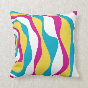 Coussin Ebb et flux 4 - Turquoise, Jaune, Rose et Blanc