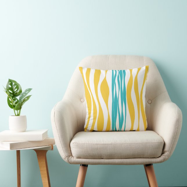 Coussin Ebb et flux - Turquoise & Jaune (Chaise)