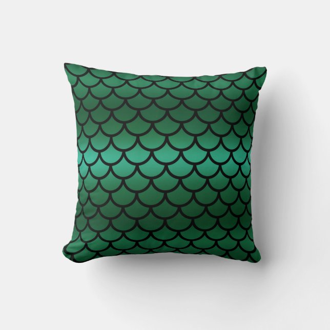 Coussin Écaille de sirène Green & Black Fantaisie Poisson (Recto)