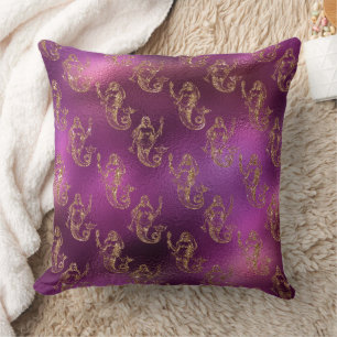 Coussin Écaille de sirène sombre mystique et trident océan