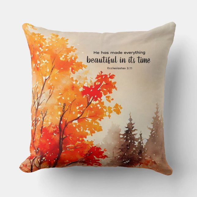 Coussin Ecclésiaste 3:11 Verse Bible Automne Aquarelle (Recto)