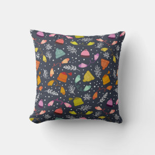 Coussin Écharpes et mitaines tricotées motif hiver bleu fo