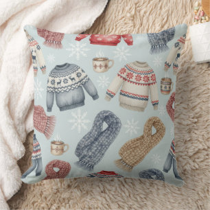 Coussin Écharpes et pulls confortables d'hiver – Aquarelle