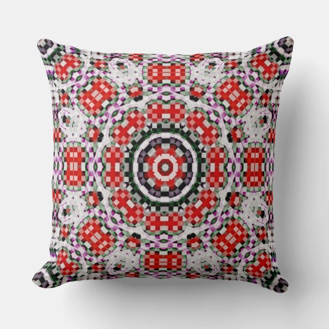 Coussin Échecs rouges et blancs ou kaléidoscope en pixel c (Recto)