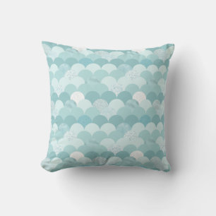 Coussin Échelle de sirène bleu cyan