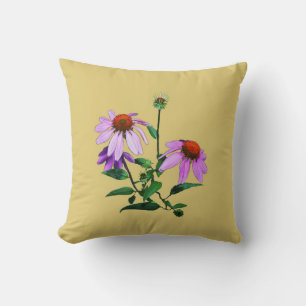 Coussin Échinacée pourpre sur fond jaune