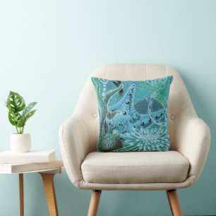 Coussin Échinodermes Blue Great Barrier Reef VINTAGE