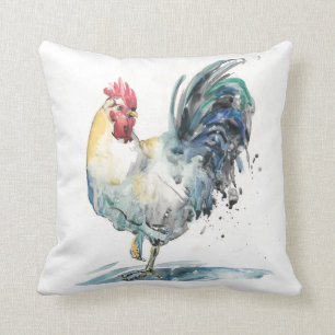 Coussin Éclaboussure de coq - aquarelle