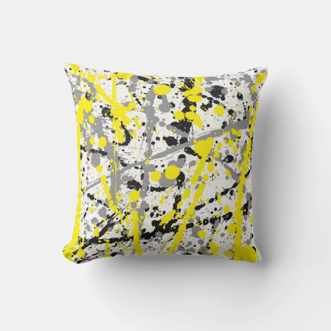 Coussin Éclaboussure grise et jaune noire d'encre (Recto)