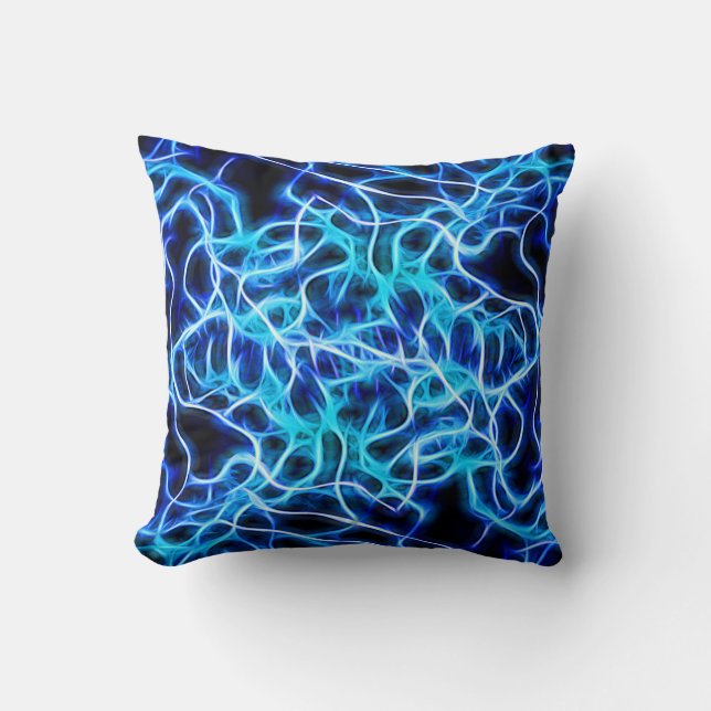 Coussin Éclair électrique néon bleu Tesla Coil (Recto)