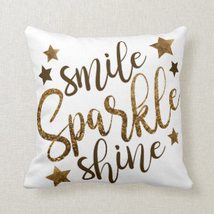 Coussin Éclat d'étincelle de sourire - lettrage d'or -