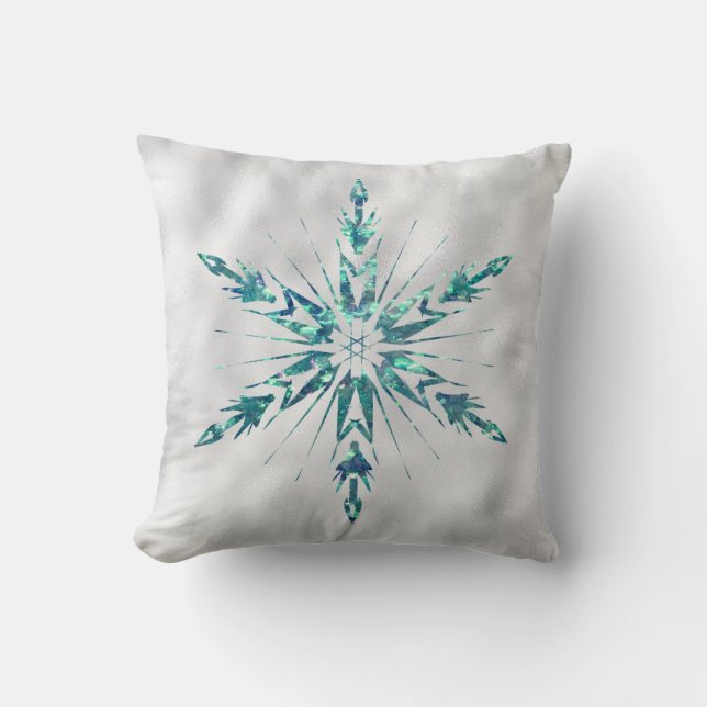 Coussin Éclat Turquoise de Flamme de neige de Noël (Recto)