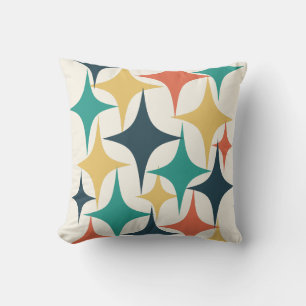 Coussin Éclatement Stellaire Atomique Teal, Jaune, Orange