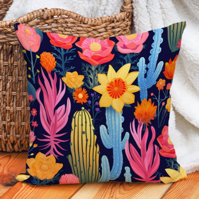 Coussin Eclectique Gras Jaune Rose Rouge Marine Floral Cac (Eclectic Bold Yellow Pink Red Navy Floral Cactus Throw Pillow)