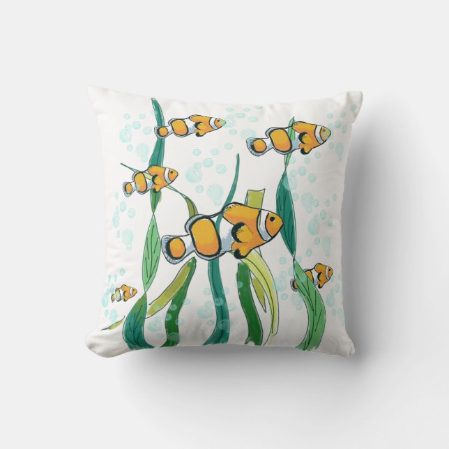 Coussin École de poisson clown en bulles couleur Dessin (Recto)