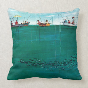 Coussin École des poissons parmi des lignes par Thornton
