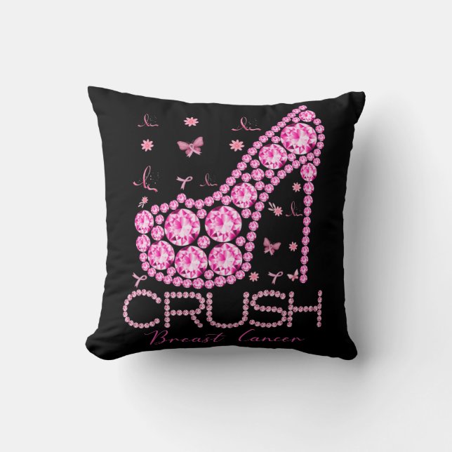 Coussin Écraser le cancer du sein Sensibilisation Bling ro (Recto)