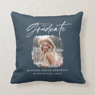 Coussin Ecriture bleu marine moderne photo élégante gradua