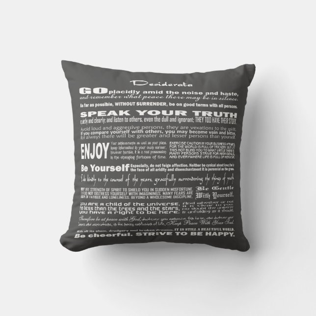 Coussin Écriture de Poesy de poésie de poème de desiderata (Recto)