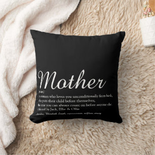 Coussin Écriture Élégante Définition Mère Maman Noir