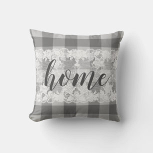 Coussin Écriture en vichy noir blanc motif