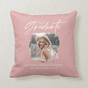 Coussin Écriture moderne rose girly photo élégante graduat