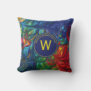 Coussin Écriture Monogramme Abstraite Customisée BLEU