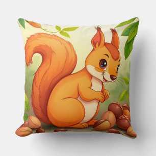 Coussin Écureuil de dessin animé adorable avec des noix